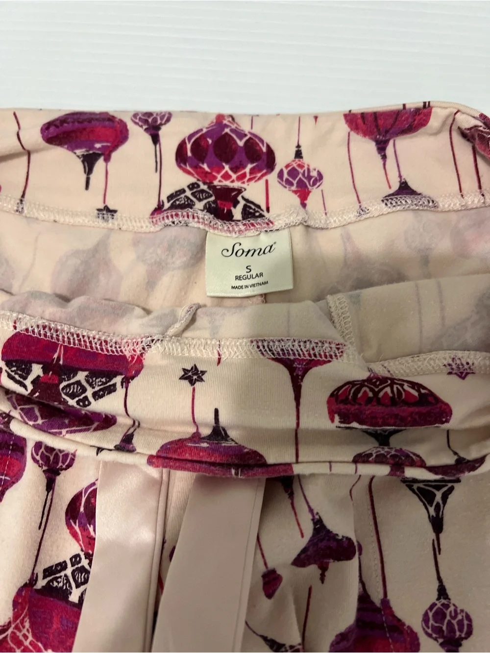 Soma Cream Pajama Pants with Pink Ornament Motif